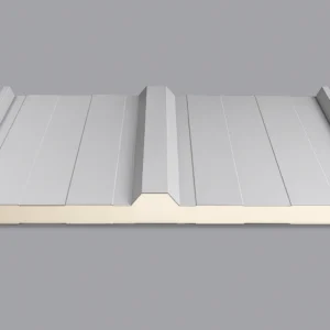 Panel sándwich para cubierta fabricado en acero con núcleo aislante de poliuretano, diseñado para ofrecer una solución ligera, resistente y eficiente en cubiertas industriales, agrícolas y residenciales.