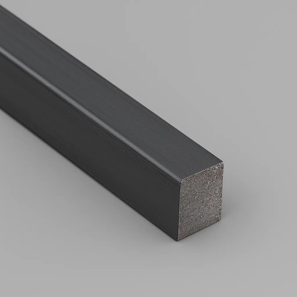 Perfil comercial cuadrado macizo de acero utilizado en estructuras, cerrajería y fabricación metálica.